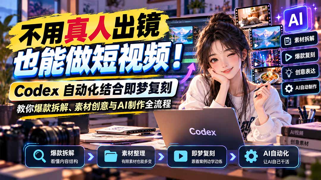 （20988期）不用真人出镜也能做短视频！Codex自动化结合即梦复刻，教你爆款拆解、素材创意与AI制作全流程-翌晨科技网
