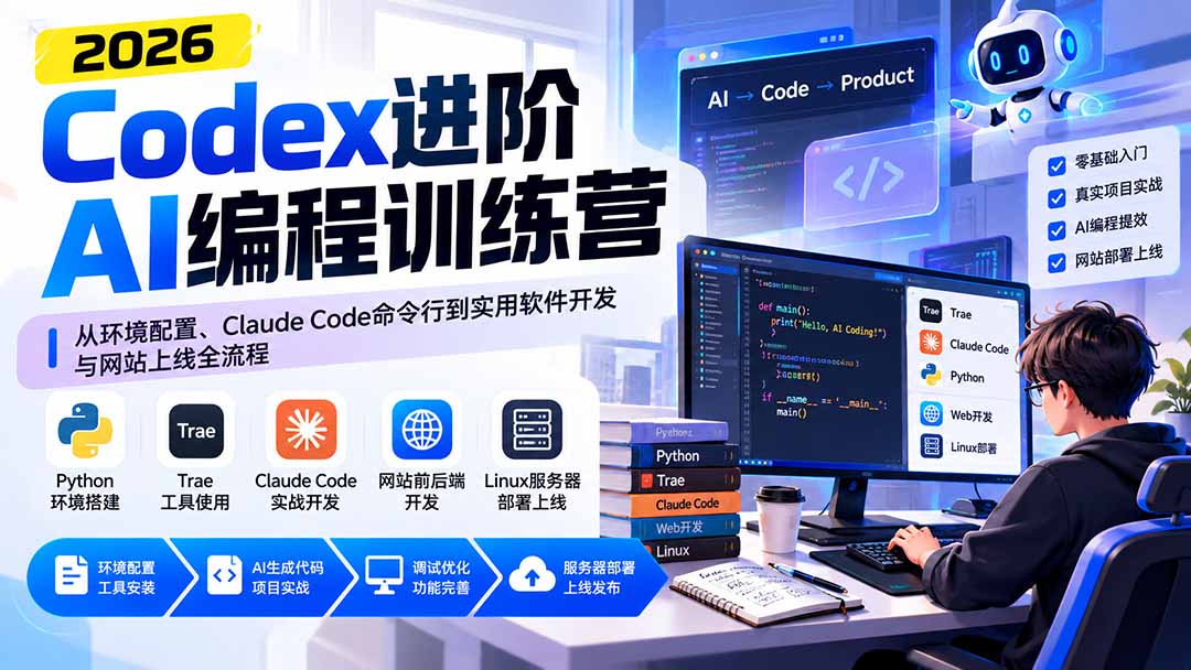 （20855期）Codex进阶AI编程训练营：从环境配置、Claude Code命令行到实用软件开发与网站上线全流程-翌晨科技网