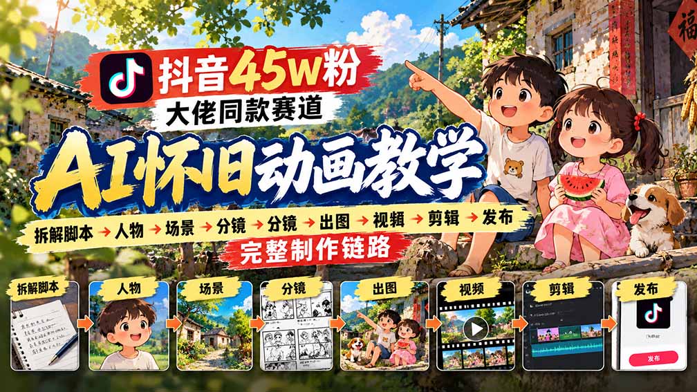 （20781期）抖音45W粉大佬同款赛道AI怀旧动画教学：拆解脚本→人物→场景→分镜→出图→视频→剪辑→发布完整制作链路-翌晨科技网