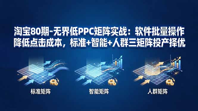 （17987期）淘宝80期-无界低PPC矩阵实战：软件批量操作降低点击成本，标准+智能+人群三矩阵投产择优-翌晨科技网