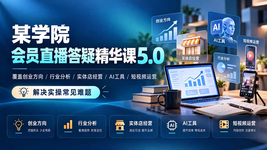 （21097期）某学院会员直播答疑精华课5.0：覆盖创业方向、行业分析、实体店经营、AI工具和短视频运营，解决实操常见难题！-翌晨科技网