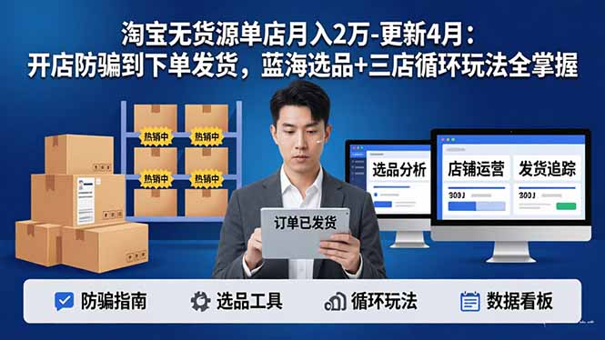 （18188期）淘宝无货源5.0单店月入2万-更新4月：开店防骗到下单发货，蓝海选品+三店循环玩法全掌握-翌晨科技网