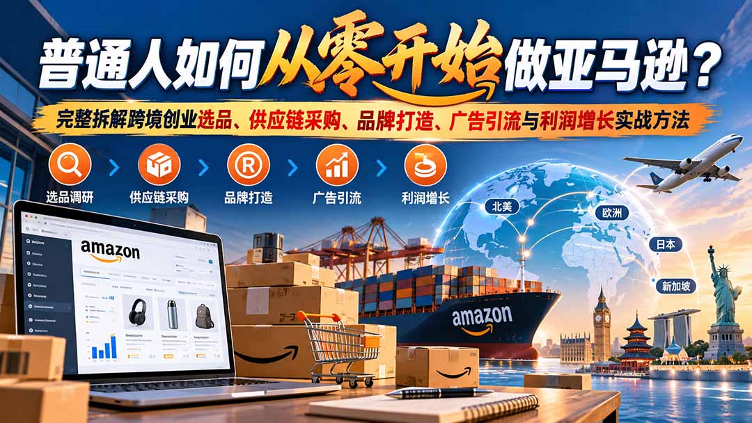 （20953期）普通人如何从零开始做亚马逊？完整拆解跨境创业选品、供应链采购、品牌打造、广告引流与利润增长实战方法-翌晨科技网