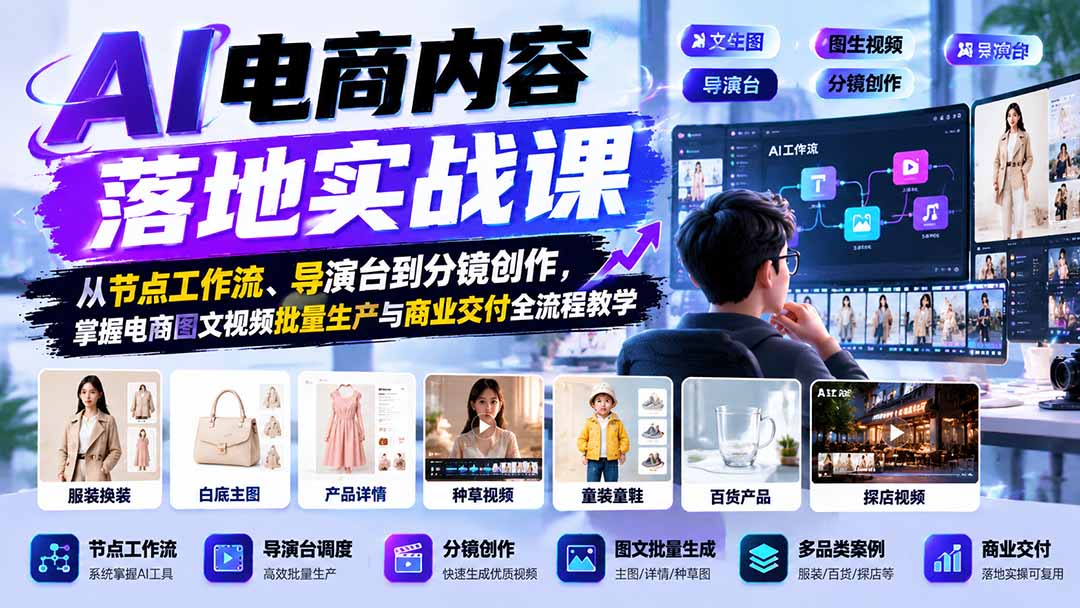 （21136期）AI电商内容落地实战课：从节点工作流、导演台到分镜创作，掌握电商图文视频批量生产与商业交付全流程教学-翌晨科技网