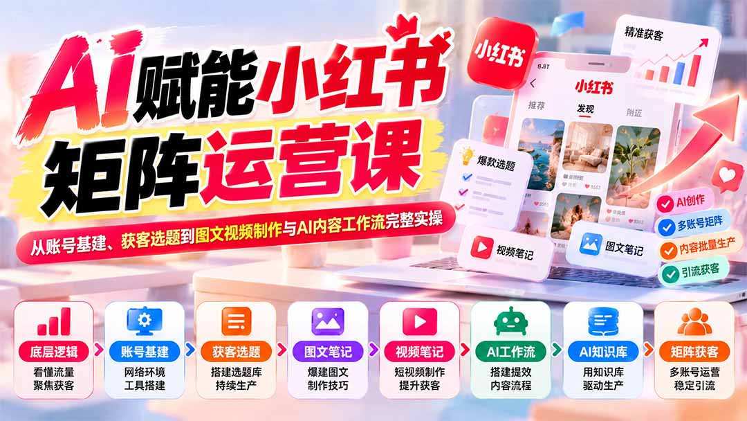 （20822期）AI赋能小红书矩阵运营课：从账号基建、获客选题到图文视频制作与AI内容工作流完整实操-翌晨科技网