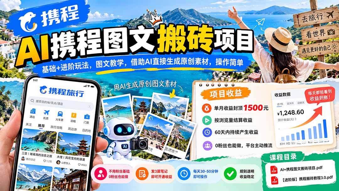 （21180期）AI携程图文搬砖项目，基础+进阶玩法，图文教学，借助AI直接生成原创素材，操作简单-翌晨科技网