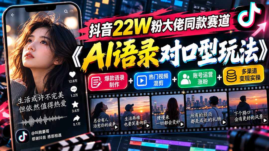 （20990期）抖音22W粉大佬同款赛道《AI语录对口型玩法》：爆款语录制作+热门视频混剪+账号运营涨粉+多渠道变现实操-翌晨科技网