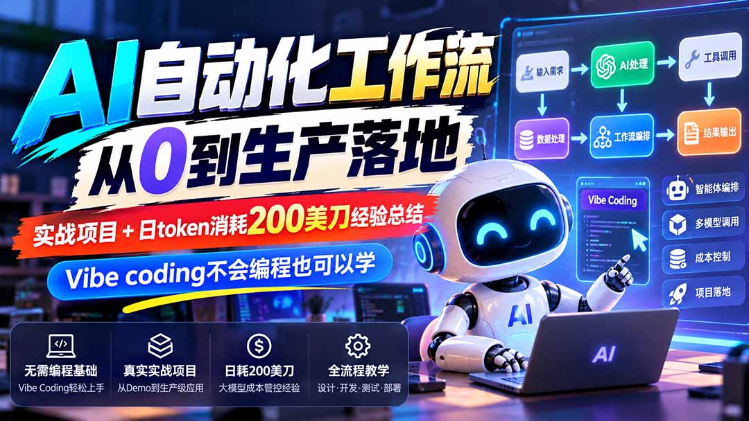 （20954期）【无水印】AI自动化工作流从0到生产落地，实战项目+日token消耗200美刀经验总结，Vibe coding不会编程也可以学-翌晨科技网