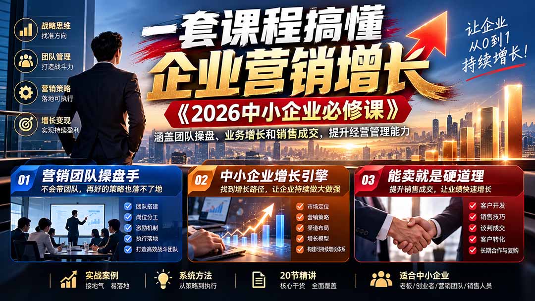 （21269期）一套课程搞懂企业营销增长《2026中小企业必修课》涵盖团队操盘、业务增长和销售成交，提升经营管理能力-翌晨科技网