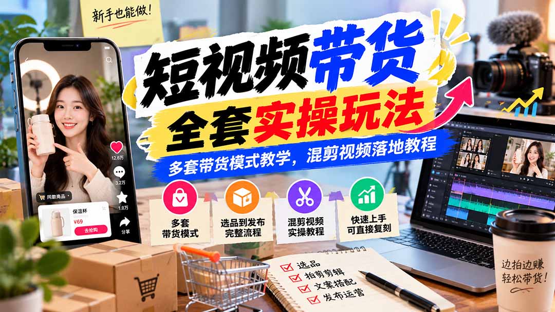 （20991期）【无水印】短视频带货全套实操玩法，多套带货模式教学，混剪视频落地教程-翌晨科技网