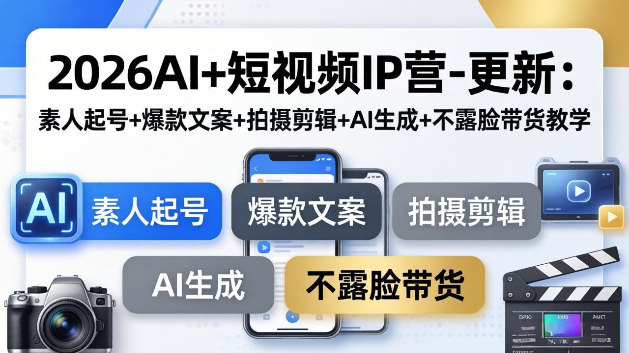 （17932期）2026AI+短视频IP营-更新：素人起号+爆款文案+拍摄剪辑+AI生成+不露脸带货教学-翌晨科技网