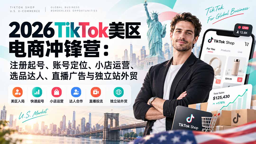 （20858期）2026TikTok美区电商冲锋营：注册起号、账号定位、小店运营、选品达人、直播广告与独立站外贸-翌晨科技网