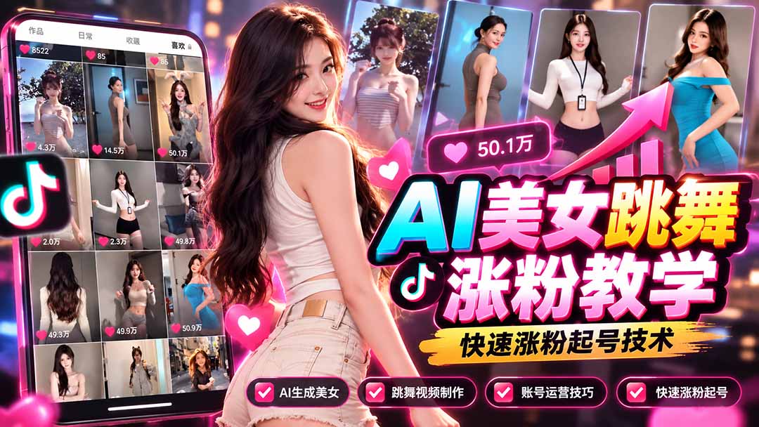 （21256期）AI美女跳舞涨粉教学，AI生成美女，跳舞视频制作，账号运营与快速起号涨粉-翌晨科技网