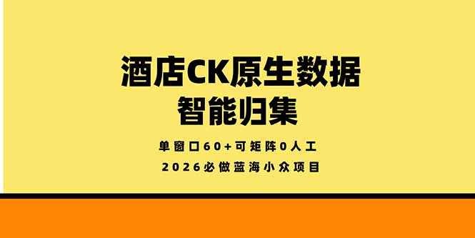 （18154期）2026必做蓝海小众项目，酒店CK原生数据智能归集，单窗口60+可矩阵0人工-翌晨科技网