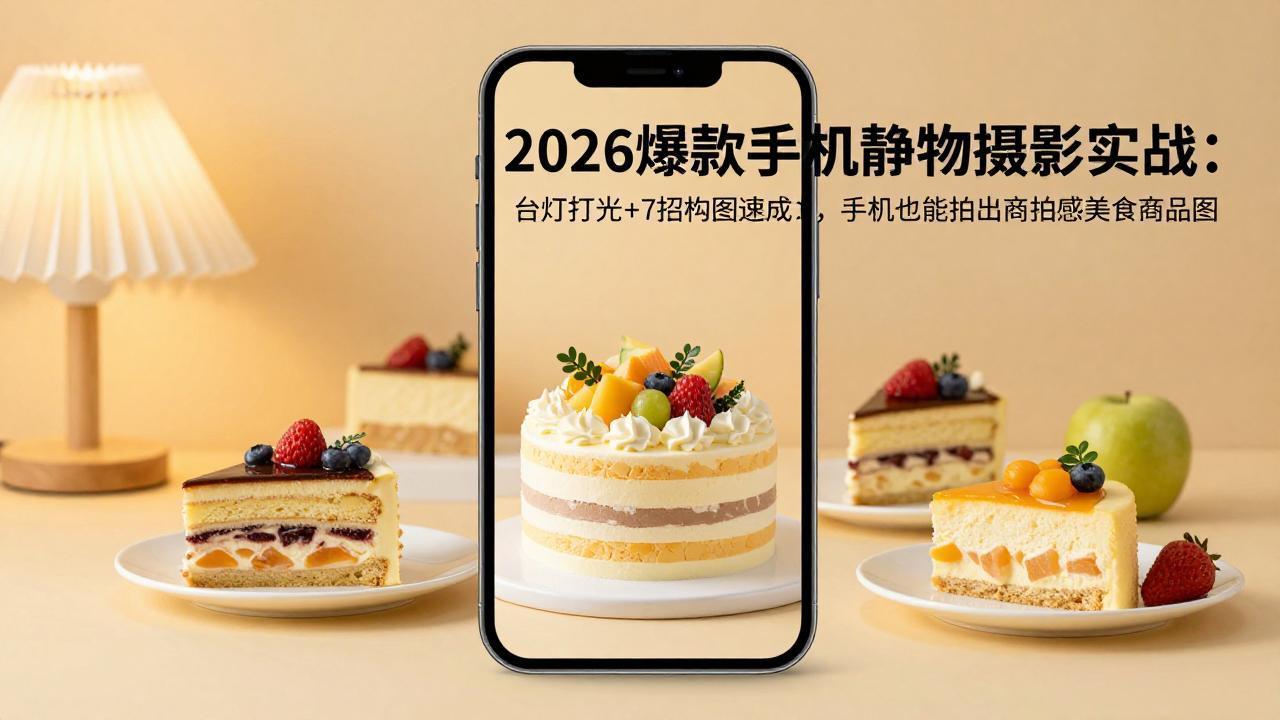 （17960期）2026爆款手机静物摄影实战：台灯打光+7招构图速成，手机也能拍出商拍感美食商品图-翌晨科技网