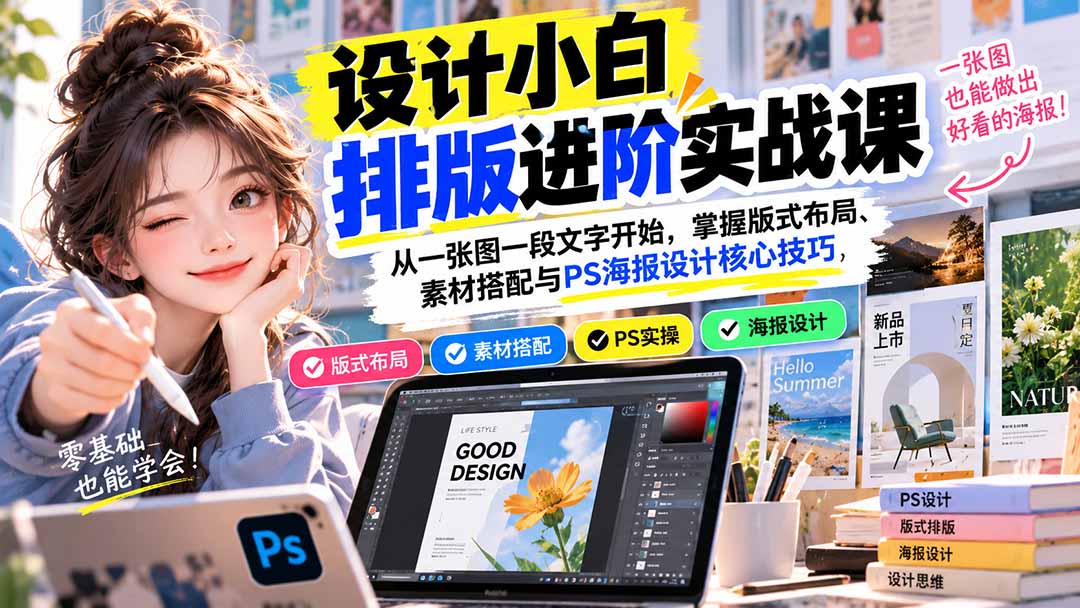 （20838期）设计小白排版进阶实战课：从一张图一段文字开始，掌握版式布局、素材搭配与PS海报设计核心技巧-翌晨科技网