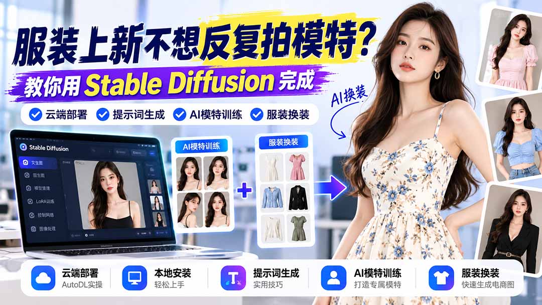 （21099期）服装上新不想反复拍模特？教你用Stable Diffusion完成云端部署、提示词生成、AI模特训练与换装-翌晨科技网