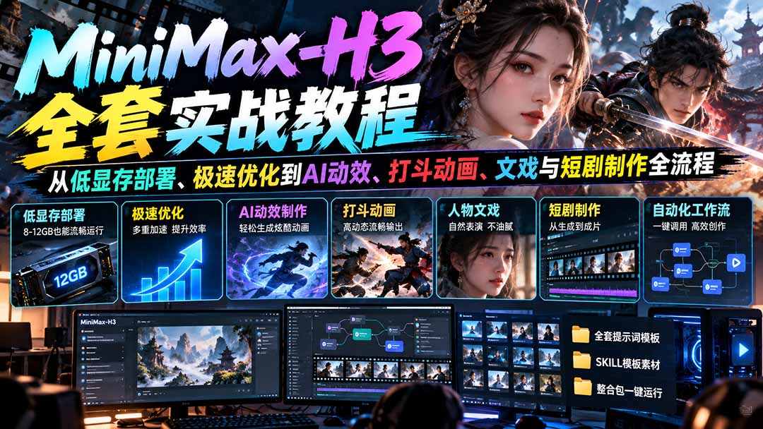 （21161期）MiniMax-H3全套实战教程：从低显存部署、极速优化到AI动效、打斗动画、文戏与短剧制作全流程-翌晨科技网