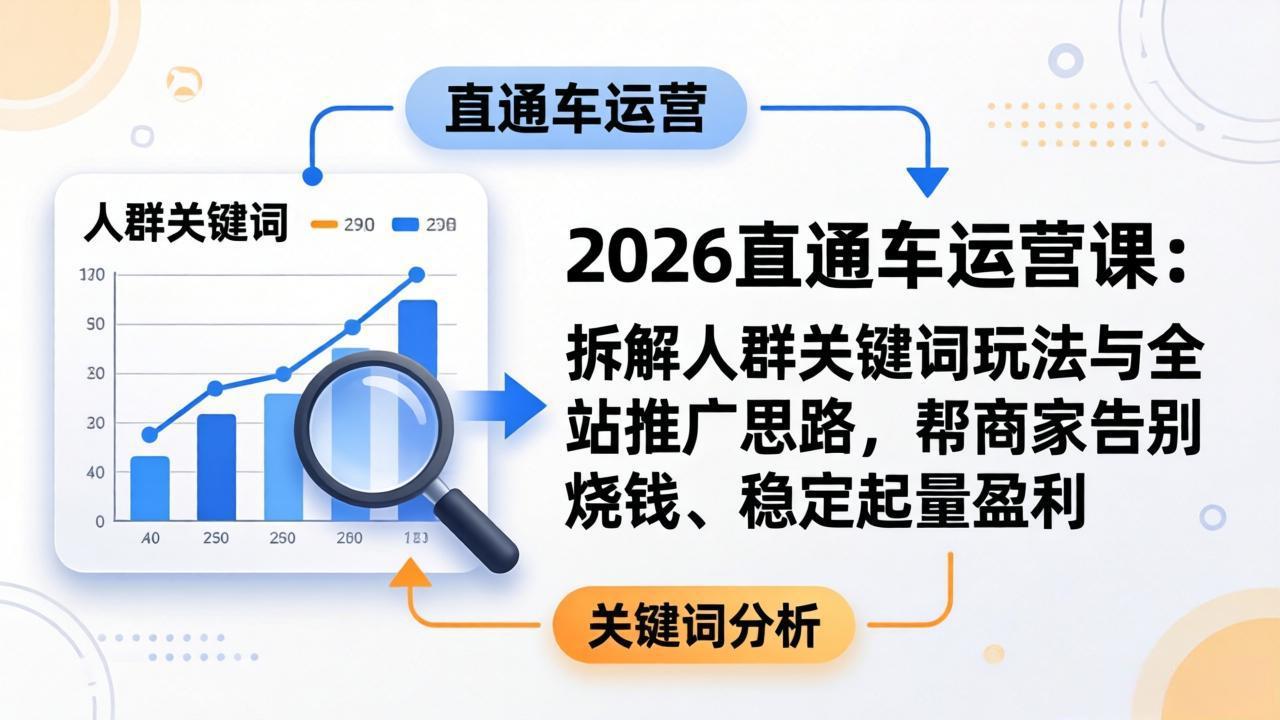 （17898期）2026直通车运营课：拆解人群关键词玩法与全站推广思路，帮商家告别烧钱、稳定起量盈利-翌晨科技网
