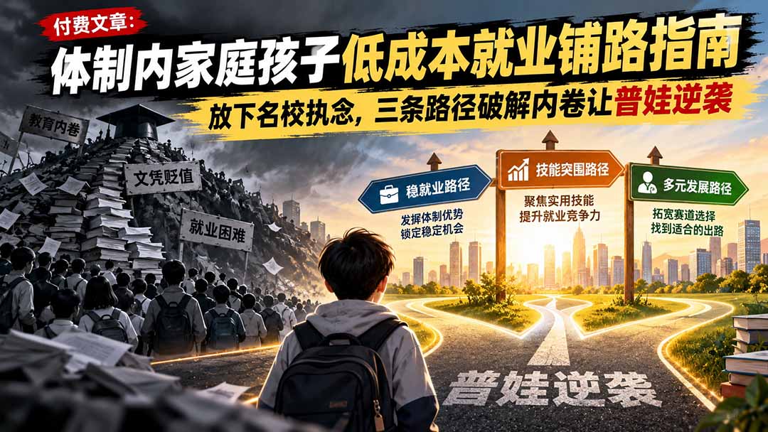 （21231期）付费文章：体制内家庭孩子低成本就业铺路指南，放下名校执念，三条路径破解内卷让普娃逆袭-翌晨科技网