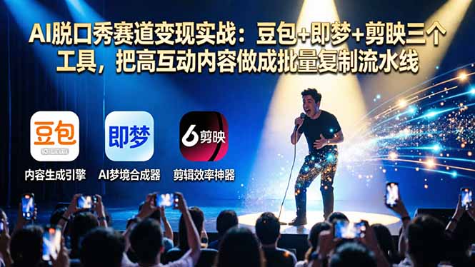 （17990期）AI脱口秀赛道变现实战：豆包+即梦+剪映三个工具，把高互动内容做成批量复制流水线-翌晨科技网
