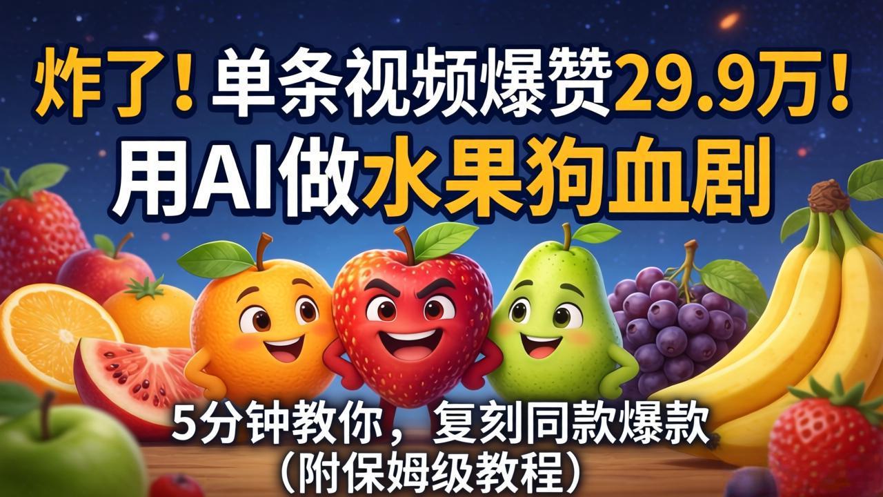 (18206期)炸了!单条视频爆赞 29.9 万!用 AI 做水果狗血剧,5 分钟教你,复刻同款爆款(附保姆级教程)-翌晨科技网