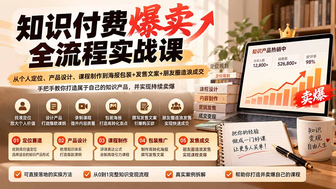 （20787期）【无水印】知识付费爆卖全流程实战课：从个人定位、产品设计、课程制作到海报包装+发售文案+朋友圈造浪成交-翌晨科技网