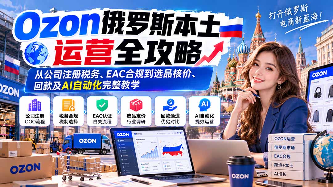 （20851期）Ozon俄罗斯本土运营全攻略：从公司注册税务、EAC合规到选品核价、回款及AI自动化完整教学-翌晨科技网