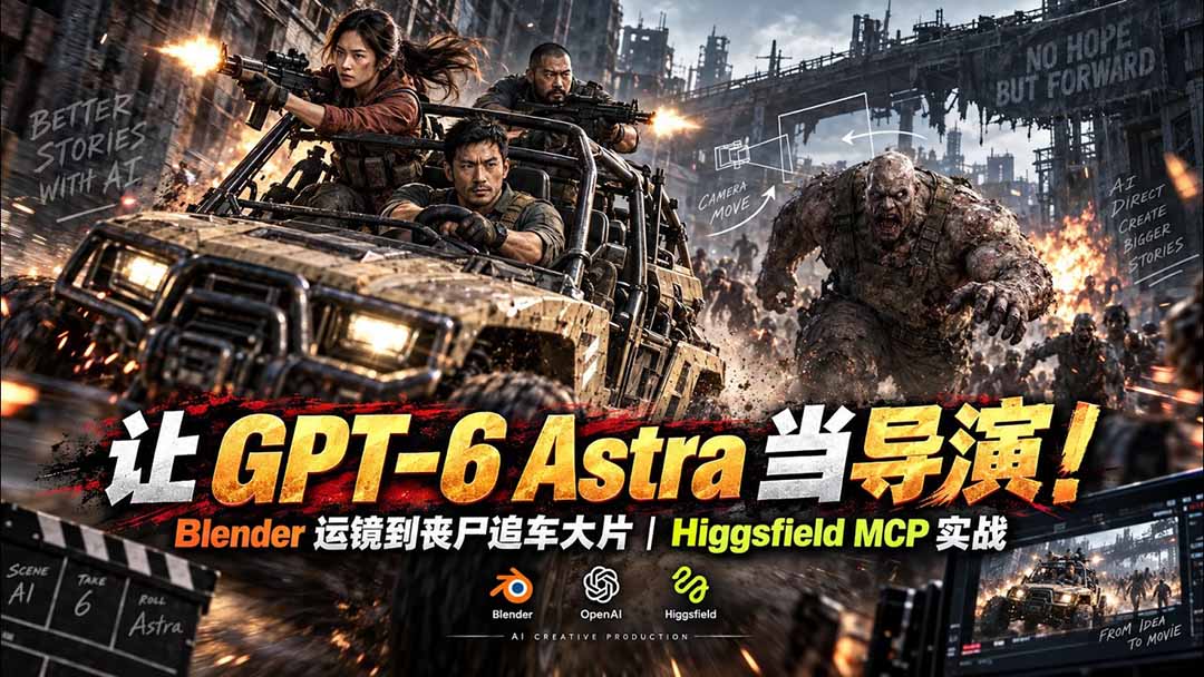 （20762期）【无水印】让 GPT-6 Astra 当导演！Blender 运镜到丧尸追车大片｜Higgsfield MCP 实战-翌晨科技网