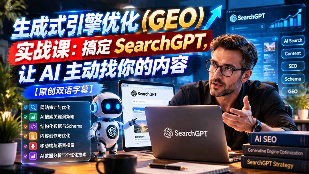 （21116期）生成式引擎优化（GEO）实战课：搞定 SearchGPT，让 AI 主动找你的内容【原创双语字幕】-翌晨科技网