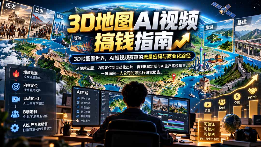 （21181期）3D地图AI视频搞钱指南，3D地图看世界，AI短视频赛道的流量密码与商业化路径【文档】-翌晨科技网