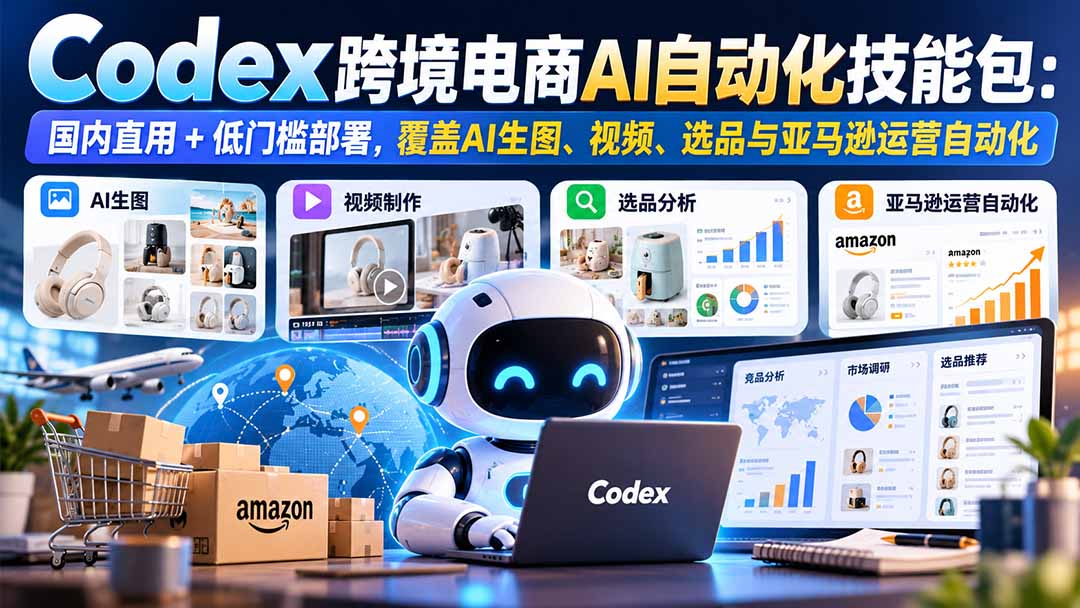 （20752期）【无水印】Codex跨境电商AI自动化技能包：国内直用+低门槛部署，覆盖AI生图、视频、选品与亚马逊运营自动化-翌晨科技网