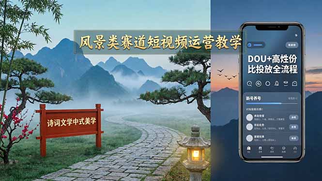 （17992期）风景类赛道短视频运营教学：诗词文学中式美学，新号养号对标账号定位，DOU+高性价比投放全流程-翌晨科技网