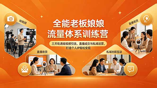 （18187期）全能老板娘流量体系训练营，三天吃透短视频引流、直播成交与私域运营，打造个人IP轻松变现-翌晨科技网