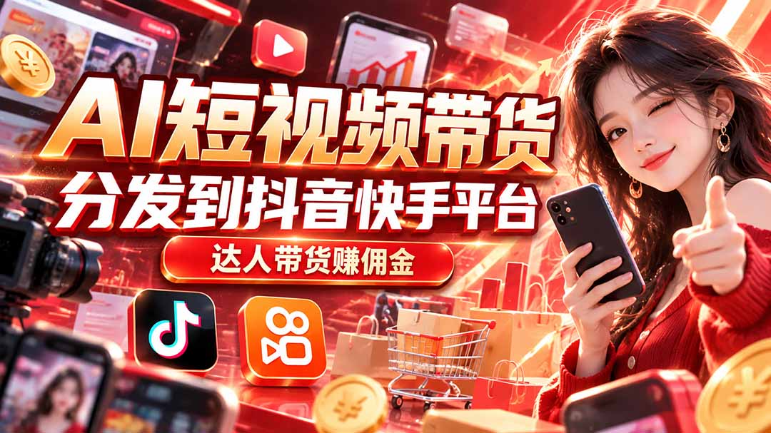 （20754期）【AI短视频带货】分发到抖音快手平台，达人带货赚佣金-翌晨科技网