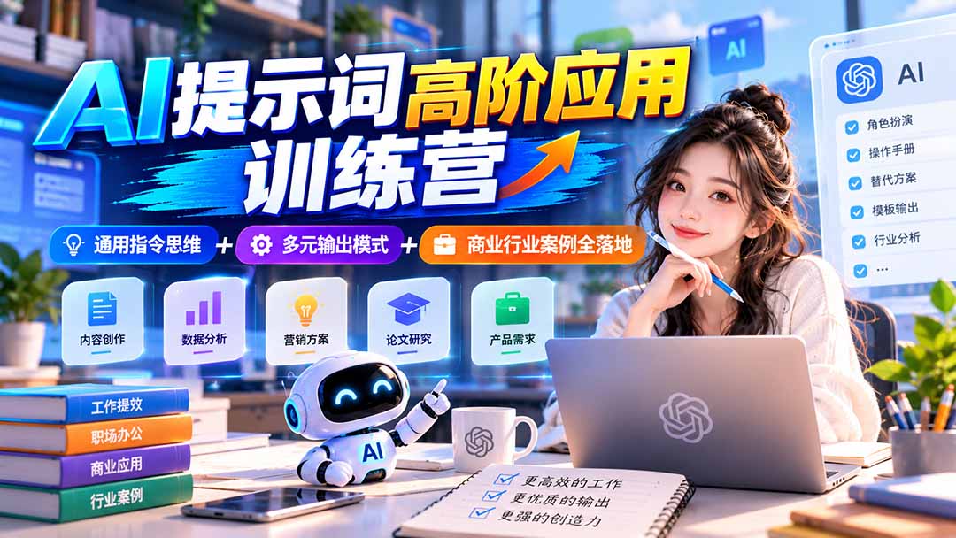 （20823期）【无水印】AI提示词高阶应用训练营｜通用指令思维+多元输出模式+商业行业案例全落地-翌晨科技网
