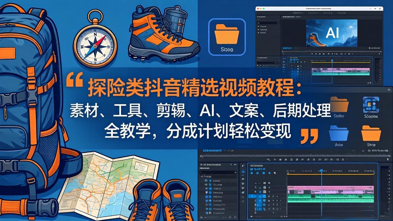 （17994期）探险类抖音精选视频教程：素材、工具、剪辑、AI、文案、后期处理全教学，分成计划轻松变现-翌晨科技网