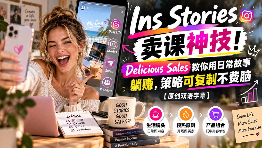 （20767期）Ins Stories 卖课神技！Delicious Sales 教你用日常故事躺赚，策略可复制不费脑【原创双语字幕】-翌晨科技网