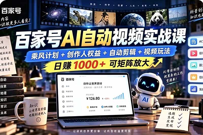 (21204期)百家号自动矩阵玩法,长期可以做的项目,日入1k+,真正的睡后收入-翌晨科技网