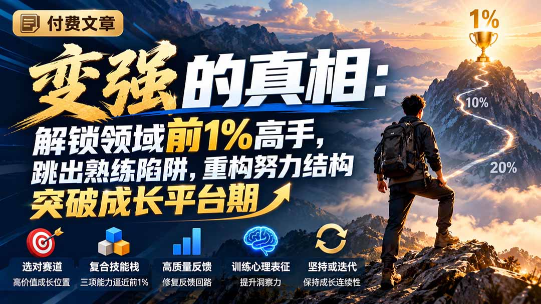 （21042期）付费文章：变强的真相：解锁领域前1%高手，跳出熟练陷阱，重构努力结构突破成长平台期-翌晨科技网