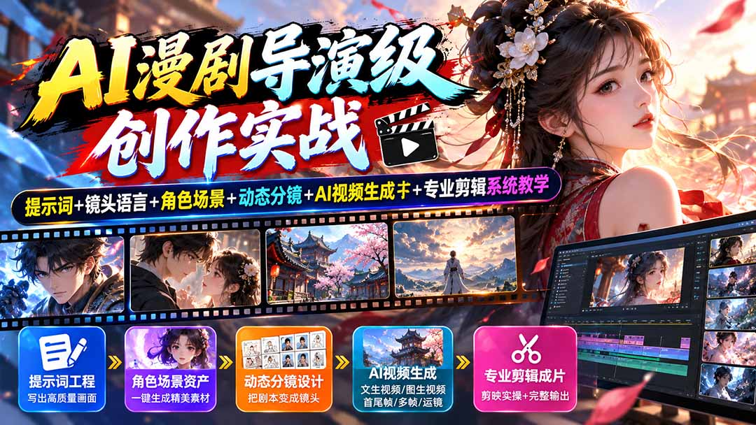（20814期）AI漫剧导演级创作实战：提示词+镜头语言+角色场景+动态分镜+AI视频生成+专业剪辑系统教学-翌晨科技网