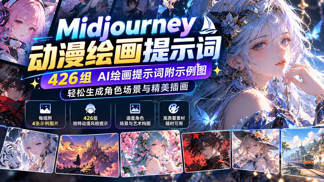 （21239期）Midjourney动漫绘画提示词：426组AI绘画提示词附示例图，轻松生成角色场景与精美插画-翌晨科技网