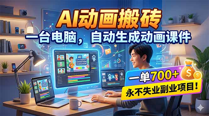 （18239期）AI动画搬砖，一台电脑，自动生成动画课件，一单800+  永不失业副业项目！-翌晨科技网