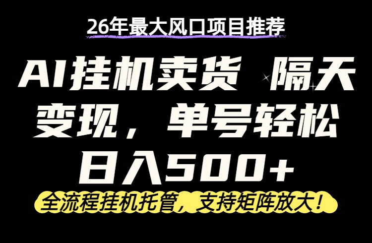 （17933期）26年最新AI挂机卖货，隔天出收益，单账号轻松日入500+-翌晨科技网