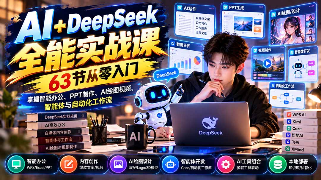 （21141期）AI+DeepSeek全能实战课：63节从零入门，掌握智能办公、PPT制作、AI绘图视频、智能体与自动化工作流-翌晨科技网