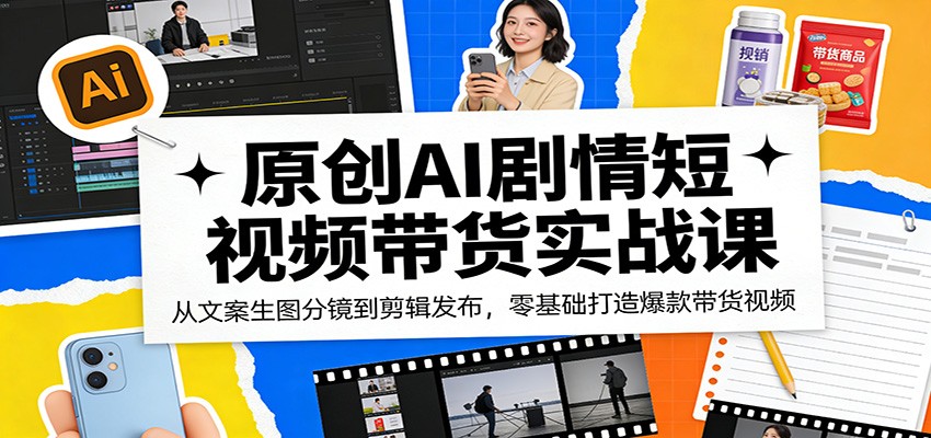 原创AI剧情短视频带货实战课：从文案生图分镜到剪辑发布，零基础打造爆款带货视频-翌晨科技网