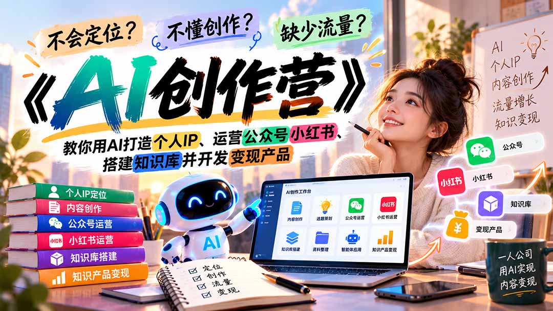 （21088期）不会定位、不懂创作、缺少流量？《AI创作营》教你用AI打造个人IP、运营公众号小红书、搭建知识库并开发变现产品-翌晨科技网