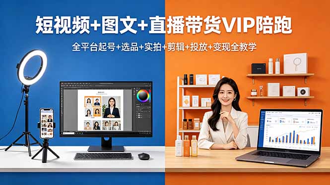 （18319期）短视频+图文+直播带货VIP陪跑，全平台起号+选品+实拍+剪辑+投放+变现全教学-翌晨科技网