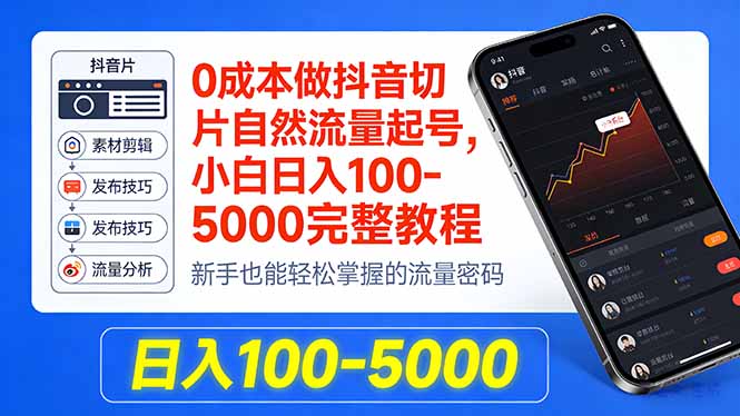 （18024期）0成本做抖音切片自然流量起号，小白日入100-5000完整教程-翌晨科技网