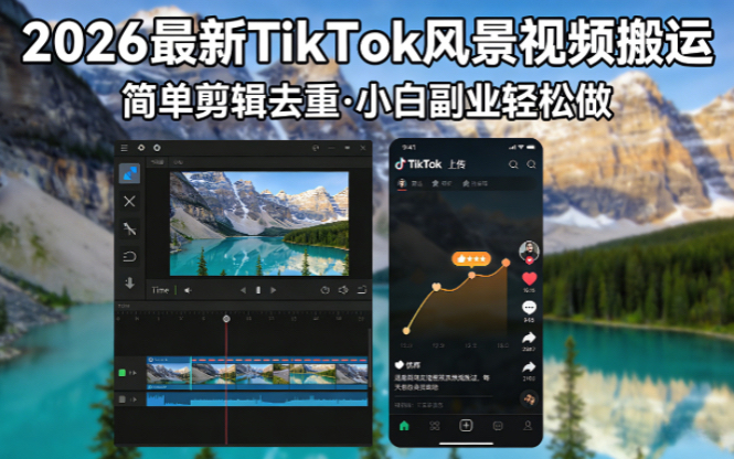 (18001期)2026最新TikTok风景视频搬运简单剪辑去重小白副业月入 8000-翌晨科技网